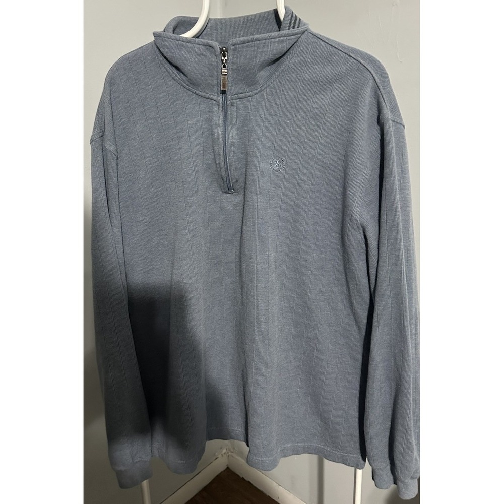 IZOD Men's Cable Knit 1/4 Zip Pullover Sweater Blue Cotton Size XLg